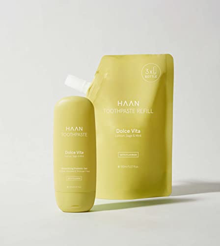 HAAN - Pack Refill + Pasta de Dientes Remineralizante Dolce Vita con Flúor 150+50ml - Vegana y Recargable - Sabor Limón y Menta Cover
