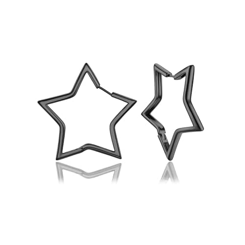 PROSTEEL Earrings for Women Stylish Star Hoops Silver/Gold Plated/Black 20/30/40/50/60mm for Ladies Girls With Gift Box Black 50mm diameter