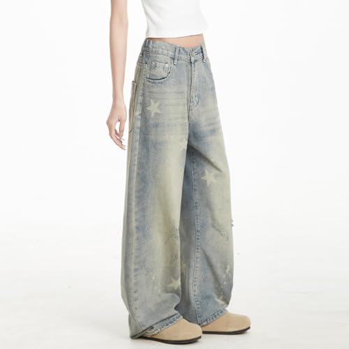 Vintage Casual Y2K High Waisted Straight Leg Star Jeans Fashion Cute Printed Gradual Pants for Women3
