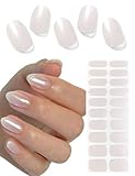 Semi Cured Gel Nail Strips, 20pcs Glazed Donut Milky, Pearl White Gel Nail Stickers for Home Nails DIY