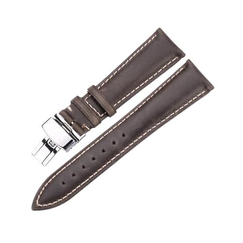 Bracelet de montre en cuir de vache ciré fermoir papillon 24mm