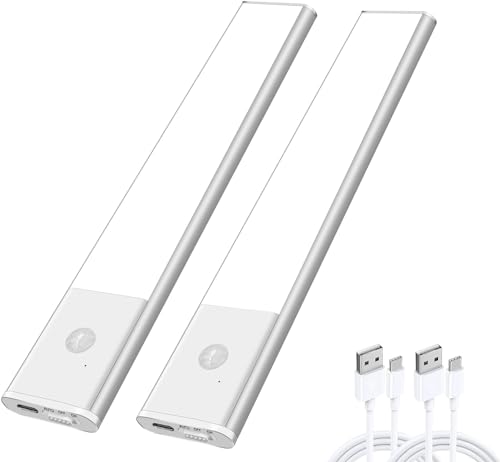 Haigvel Under Cabinet Lights Wireless, Motion Sensor LED Closet Lights Rechargeable, 30-LED Motion Sensor Light Indoor Stick on Under Counter Lights for Kitchen, Stairs (White Light), 2 Pack