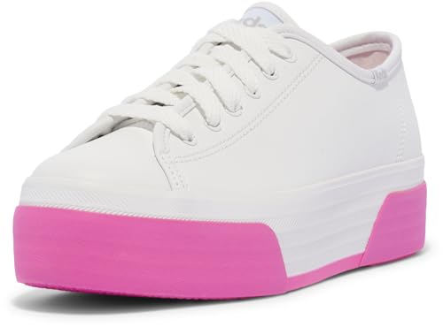 Keds Women's Triple Up Leather Sneaker, White/Pink Bumper Foxing Stripe, 10.5 Medium