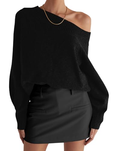Saodimallsu Womens Off The Shoulder Sweater Long Sleeve Boat Neck
