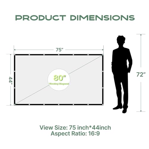 Image of AAJK 80 inch Projector Screen, Washable Projector Screen 16:9 Foldable Anti-Crease Portable Projector Movies Screen for Home Theater Outdoor Indoor Support Double Sided Projection