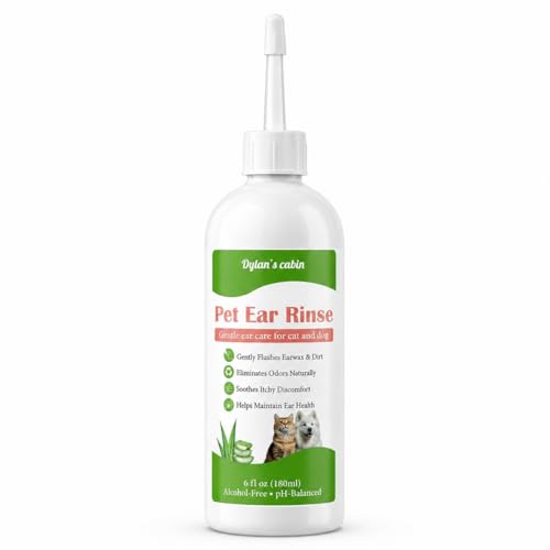 Dylan's cabin Cat Ear Cleaner Wash - 180ml pH-Balanced Pet Ear Rinse for Dogs Cats,Gently Removes Ear Wax, Dirt Odor, Daily Gentle Ear Wash Solution