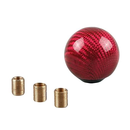 RYANSTAR Carbon Fiber Shift Knob Gear Shifter Knobs with 3 Adapters Round Ball Stick Shifter Level Red