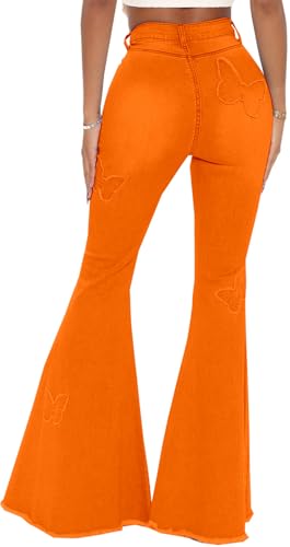 Bell Bottom Jeans for Women Butterfly Vintage High Waisted Skinny Flared Jeans Wide Leg Raw Hem Denim Pants3