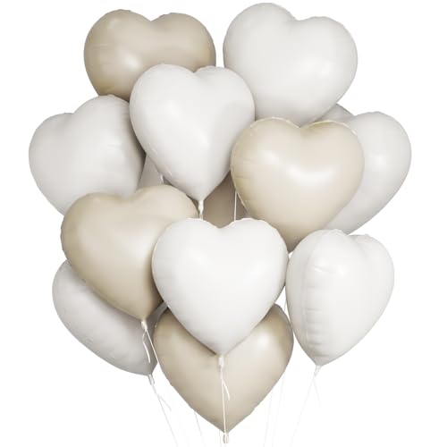 Ballon Coeur Blancs Beige, 12pcs Ballon Coeur Helium Ballons Anniversaire Nude Blanc Romantique Ballons Saint Valentin pour Decoration Saint Valentin Fille Decoration...
