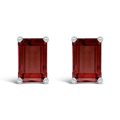 14K White Gold 6x4MM Emerald Shaped Garnet Solitaire Stud Earrings
