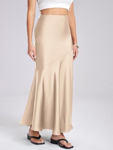 Womens High Waisted Satin Midi Skirts Elegant A Line Elastic Waistband Silk Skirt Cocktail Mermaid Skirts2
