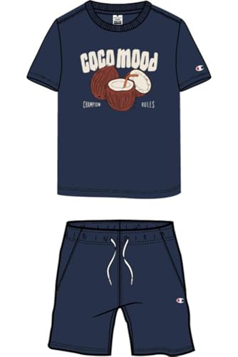 Conjunto de camiseta y pantalones cortos para niños de algodón transpirable en azul marino