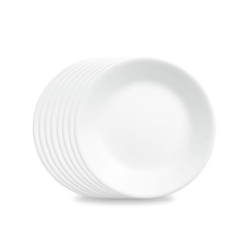 Corelle Vitrelle 8-Piece (6.75) Salad Appetizer Plates Set Triple Layer Glass and Chip Resistant Lightweight Round 6-3/4-inch Plates Winter Frost White