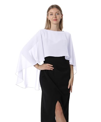 Hotshawl Capelets for women Chiffon Cape Shawls and Wraps for Evening Dress Wedding Capes Cover Up (White)