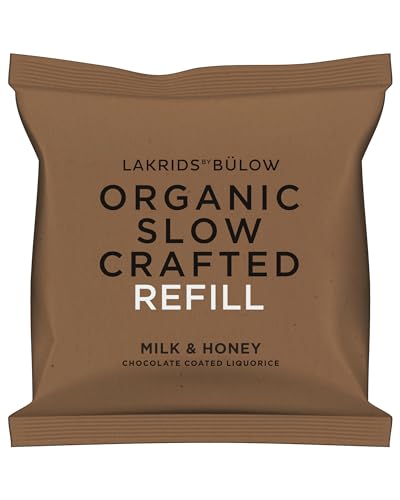 LAKRIDS BY BÜLOW - Milk & Honey Refill - 9.35 OZ Refill Bag - Organic Chocolate Coated Gourmet Licorice from Scandinavia - Gluten Free & Gelatine Free