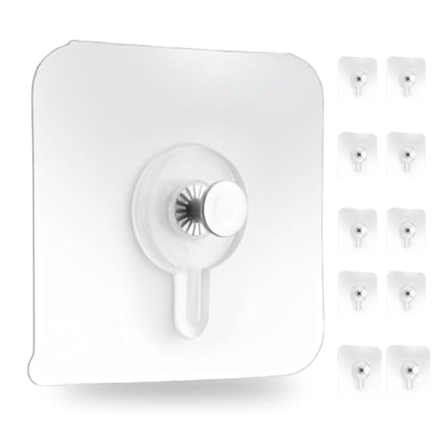Image of StrongHold Self Adhesive Wall Hooks Without Drilling - 10 Pcs Heavy Duty Transparent Hooks for Photo Frames, Wall Clocks, Keys & Home Decor, Nail Free Damage Free Hanging Hooks