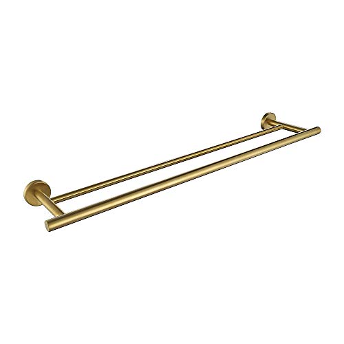 Jqk Double Towel Bar, 24 Inch Brass Gold Bath Towel Rack For Bathroom, 304 Stainless Steel Thicken 0.8Mm Towel Holder Wall Mount Brushed Gold, Total Length 27.16 Inch, Tb100L24-Bg #TOP5