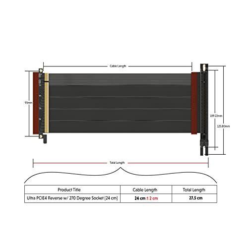 Image of LINKUP - Ultra PCIe 4.0 X16 Riser Cable Shielded Gaming PCI Express Gen4 Reverse PCIE Connector w / 270 Degree Socket (24cm / 9.44 inch) Compatible with NZXT H1 Without Screw