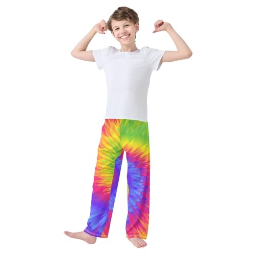 Colorful Tie Dye Rainbow Boys Long Pants Soft Trousers Elastic Waist Kids Lounge Bottoms with Pockets S-XL2