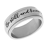8mm Stainless Steel Women's Men's Inspirational Spinner Ring - Be Still and Know That I am God Psalm...