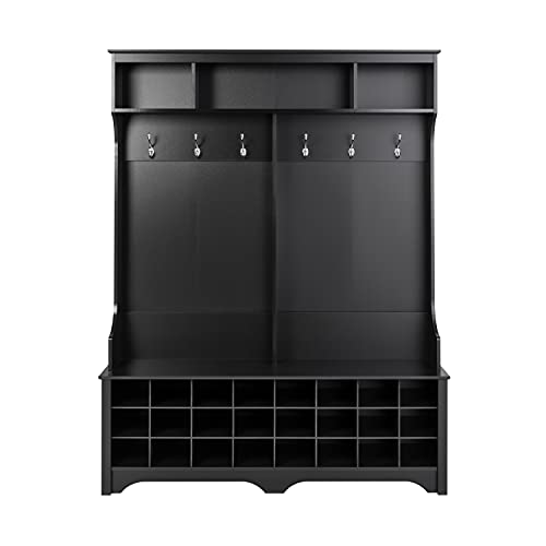 Prepac 60" Wide Hall Tree With 24 Shoe Cubbies, Black #TOP3