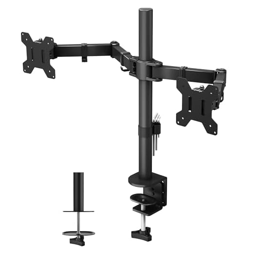 BONTEC Monitor Halterung 2 Monitore für 13-27 Zoll Flach & Curved Bildschirm, Monitor Tischhalterung Höhenverstellbar Neigbar Schwenkbar Drehungbar, 10 kg pro Arm, VESA 75x75 / 100x100, Schwarz