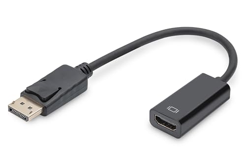 DIGITUS Adaptador de gráficos DisplayPort, DP a HDMI tipo A, Full HD 60Hz, 1920 x 1080 píxeles, blister, negro