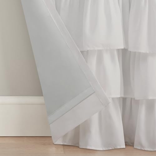 Thermaback 100% Blackout Kids Curtain, 84x40, Tiered Ruffle, White Rod Pocket Header