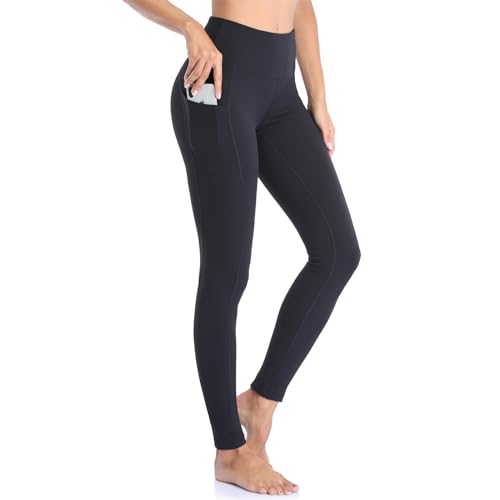 Occffy High Waist Yoga Pants for Women with Pockets Tummy Control Leggings Workout Running Tights DS166 (Black, XX-Large)