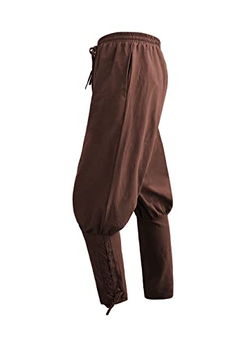 Costume d'Halloween pour homme - Costume de pirate médiéval - Pantalon à lacets - Pantalon de loisirs - Vampire - Cosplay - Marron, XL