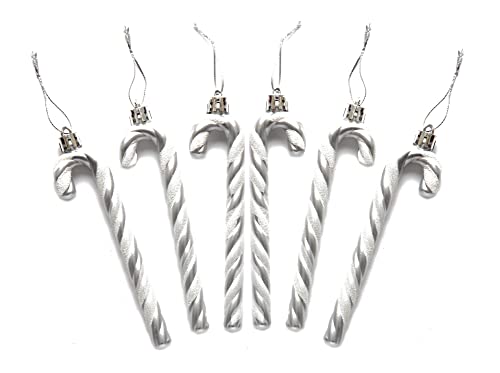 Pack of 6-13CM Glitter Candy Cane -Christmas Tree Hanging Decoration Bauble Xmas Ornament (Silver)