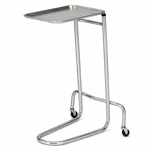 MediChoice Mayo Portable Adjustable Tray Stand 34-54 Inch Height Steel Mobile Instrument Cart with Removable Stainless Tray for Medical Dental Salon Spa