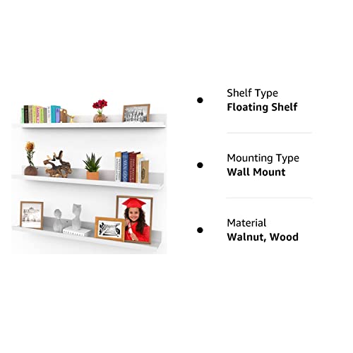 Icona Bay 36 Inch Floating Shelves For Wall, Set Of 3 In Powder White, Modern Rustic Style, Wall Mounted Display Shelves, Picture Ledges #TOP7