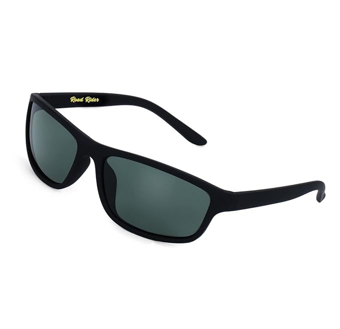 Image of RoadRider Branded and Stylish Sunglasses | Polarized and 100% UV Protected | Light Weight, Durable, Premium Looks | Men | Black Lenses| Wrap around | Medium