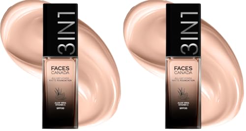 Image of FACESCANADA All Day Hydra Matte Foundation|3-In-1 Foundation + Moisturizer Cream + Spf 30|24 Hr Aloe Hydration&Vitamin C|10Hr Long Wear|Medium To High Buildable Coverage|Rose Ivory 011|25Ml,Pack Of 2