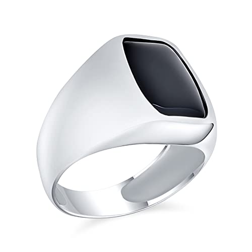 Chevalière bague pour hommes argent sterling .925 pierre onyx noir rectangle