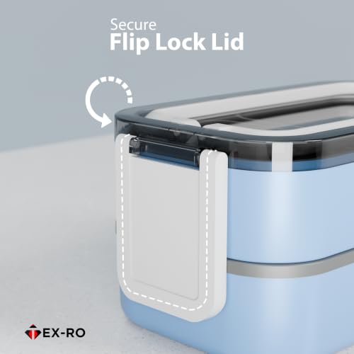 Image of TEX-RO Stainless Steel Lunch Box with 2 Layer | Leakproof Bento Lunch Box for Office, School & College | Airtight Tiffin Box for Men, Women & Kids | Food Grade Steel Lunch Box