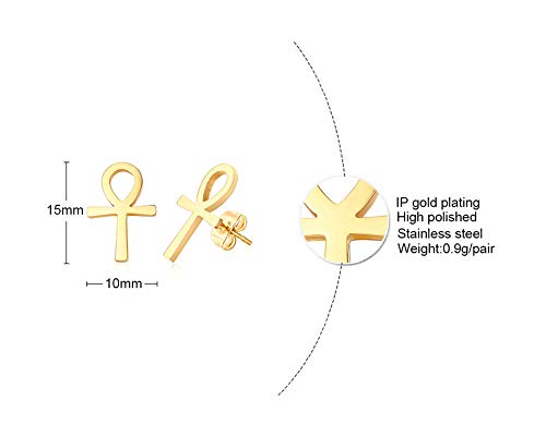 Ancient Egyptian Symbol Ankh Cross Stud Earrings Stainless Steel Key of Life Ear Plugs for Men Women2