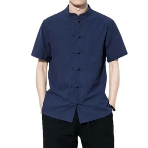 Costume chinois d'été pour homme avec col montant chemise ample JXQXHCFS