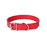 Azinoo red Leather Dog Collar for Small,Medium, Large Dog, (Wide: 0.75'' for Dog's Neck: 10''~14'', red, M)