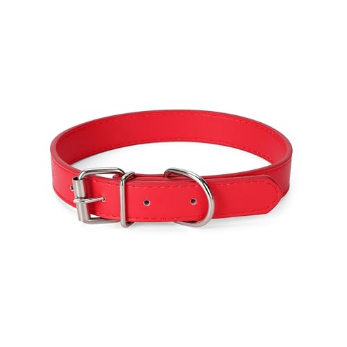 Azinoo red Leather Dog Collar for Small,Medium, Large Dog,