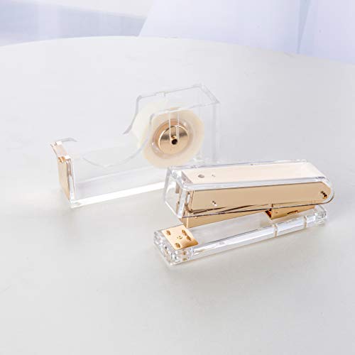 Sirmedal Elegant Ultra Clear Acrylic Office Supplies Acrylic Stapler Matte Gold Desktop Stapler With 1000Pcs Staples For Office Accessories(Gold) #TOP5