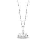 Jewelili Enchanted Disney Fine Jewelry Sterling Silver Majestic Princess Tiara Pendant Necklace