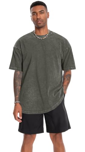 Image of Oversized Tshirts for Men Short Sleeve Vintage Washed Basic Loose Tees