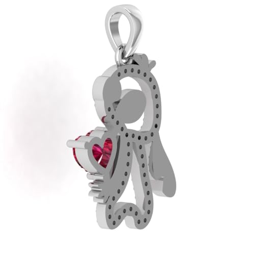 Sterling Silver Disney Adorned Stitch Pendant with Red Heart, Lab Created Stone, 18 inches 6