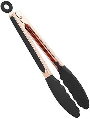 Qjzzo QJZZO-YYZLT86159 Barbecue Tongs Cooking Tongs Rose Gold Tongs Copper Stainless Steel Silicone Tipped Kitchen Bbq And Cooking Tongs 27Cm cover