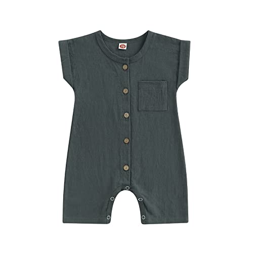 Image of CIYCUIT Newborn Baby Boy Girl Romper Clothes Infant Solid Ribbed Onesie Bodysuit Jumpsuit Outfits