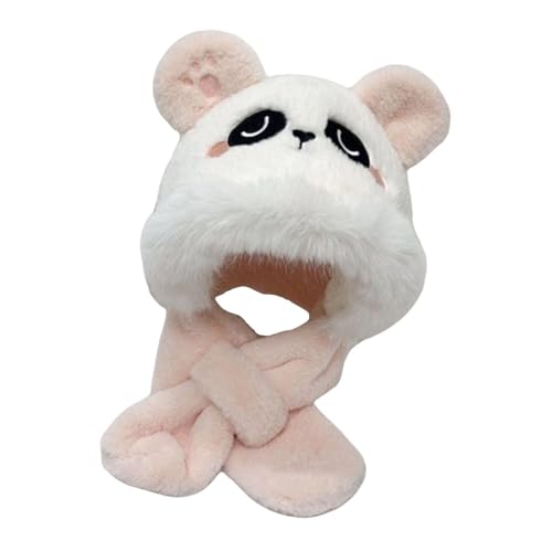 Children Hat and Scarf Plush Animal Hat Dress up Thickened Cute Winter Warm Hat Scarf Combo Baby Ear Protection Cap Boy Girls, Pink2