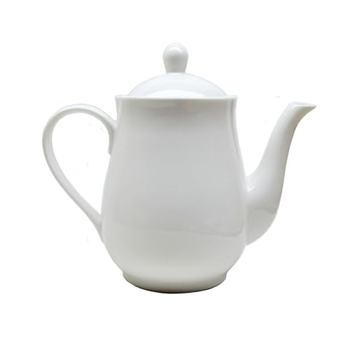 Image of White Porcelain Teapot, Big Tea Pot Coffee Tea Water Pot Vintage Ceramic Gooseneck Kettle (49oz)