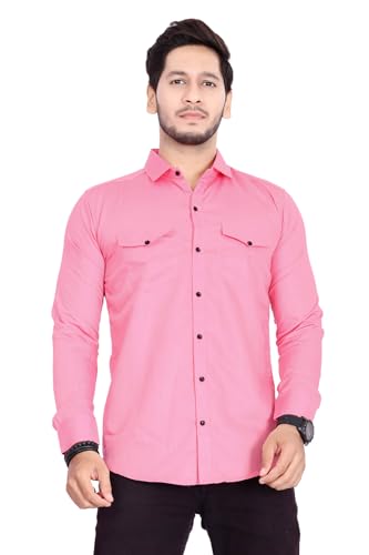 Image of Men's Cotton Spread Collar Full Sleeve Regular Fit Solid Casual Shirt with Double Pockets - Stylish Comfortable Shirt for Everyday Wear